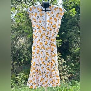 Reformation Veronika Linen Wrap Midi Dress Citron Lemon Print S